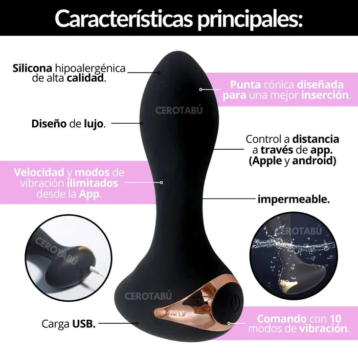 Vibrador Plug Anal Recargable App A Distancia Diseño Lujo