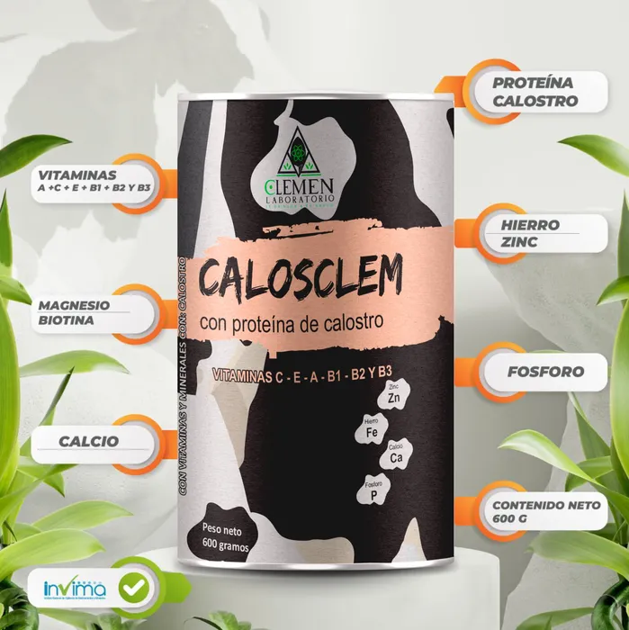 Proteina de Calostro Bovino, Magnesio y Biotina Calosclem x 600gr Polvo