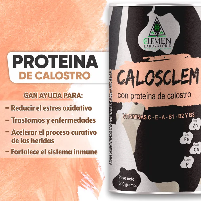 Proteina de Calostro Bovino, Magnesio y Biotina Calosclem x 600gr Polvo