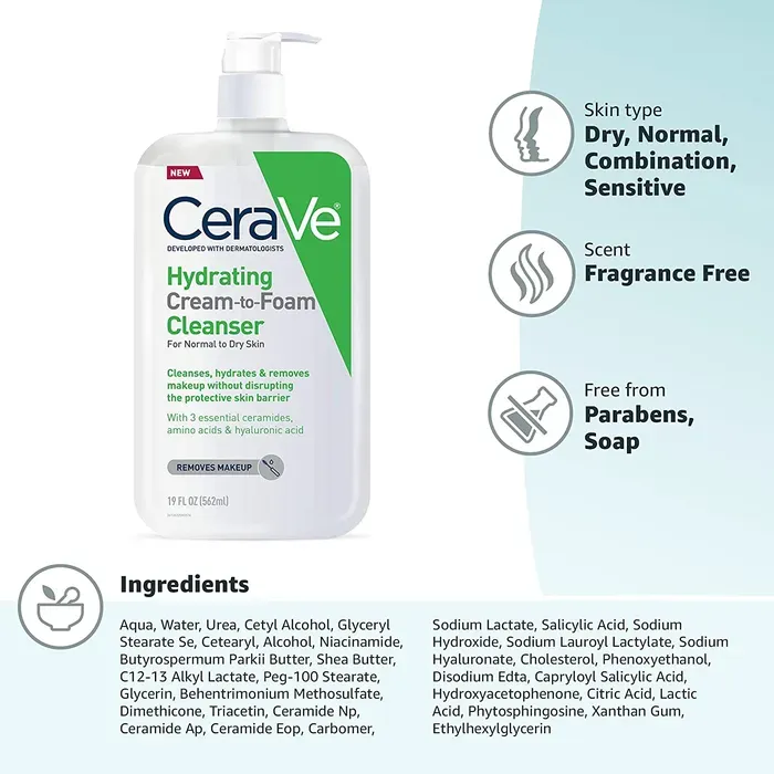 CERAVE - Limpiador Hidratante, crema a espuma CeraVe