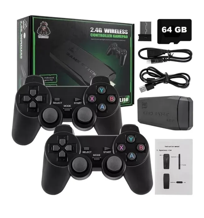  Mini Consola Retro Game Stick Lite M8 + Dos Controles Inalámbricos + 64 Gb + 15,000 Juegos 2024