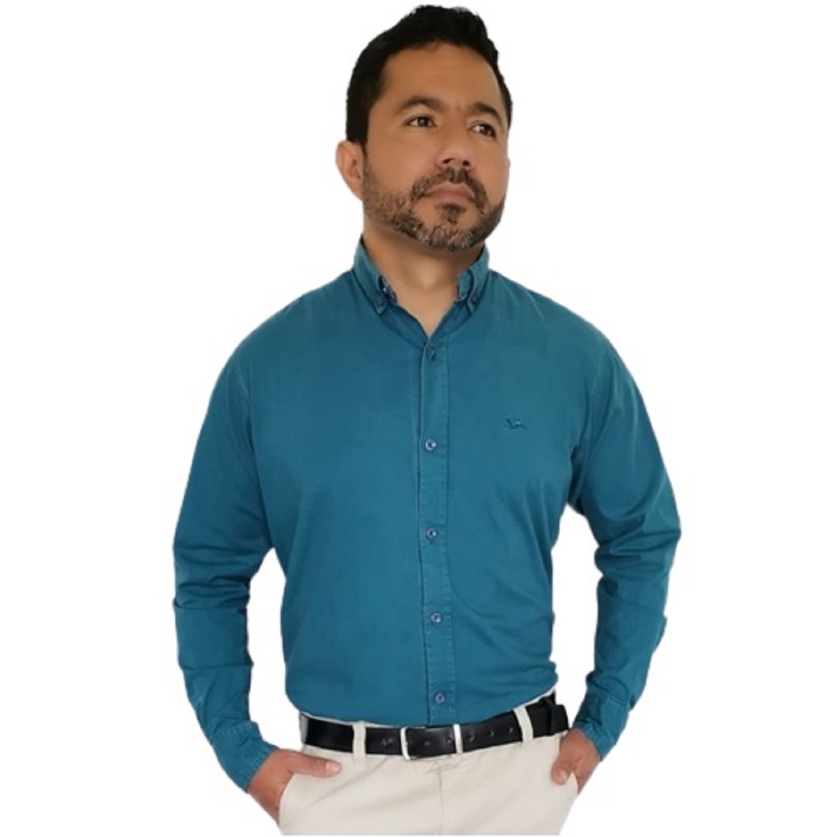 Camisa Para Hombre En Algodón Manga Larga - Azul Turquesa
