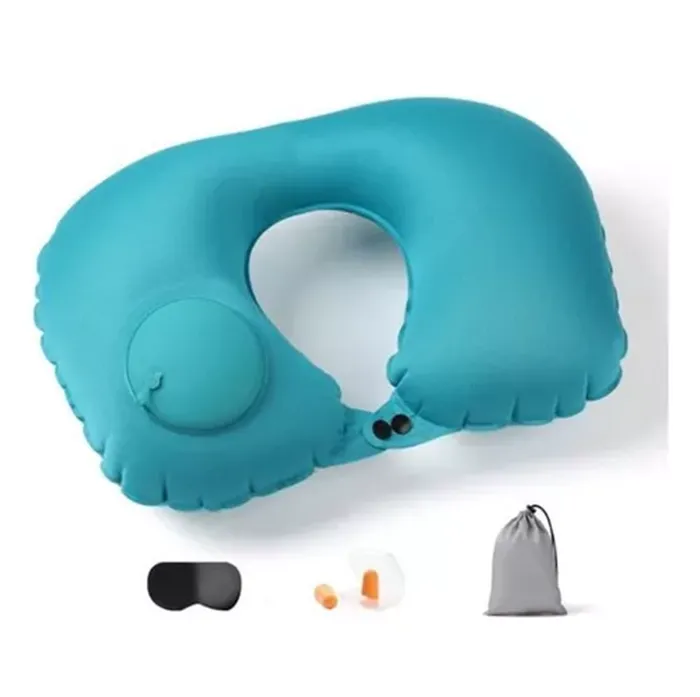 Kit De Almohada De Viaje Inflable + Antifaz + Tapa Oidos