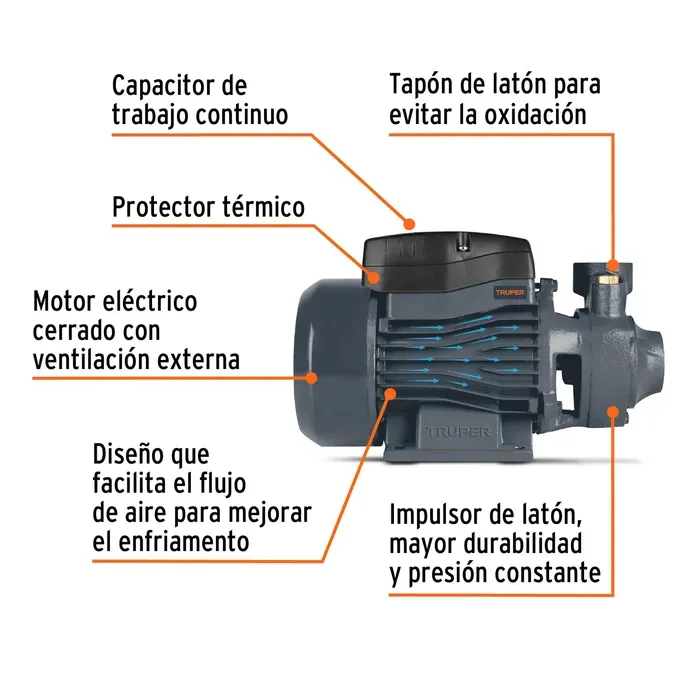 Bomba Eléctrica Periférica Para Agua 1/2 HP Truper