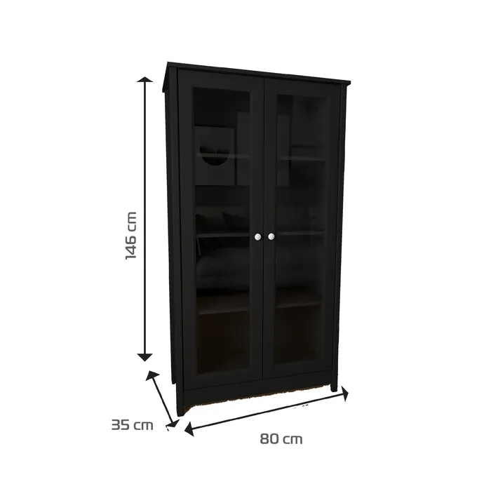 Mueble Vitrina 80cm MDP 2 Puertas Negro