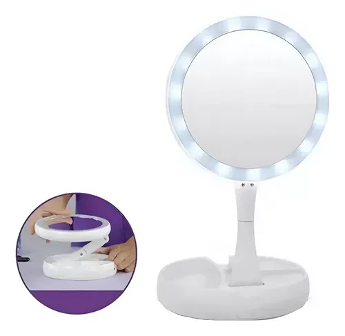 Espejo De Maquillaje Luz Led Doble Cara Ajustable Plegable