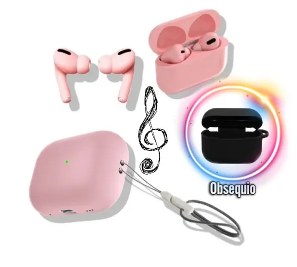 AirPods F-130 Rosado: Sonido Excepcional + Forro Y Cuerda Anticaida