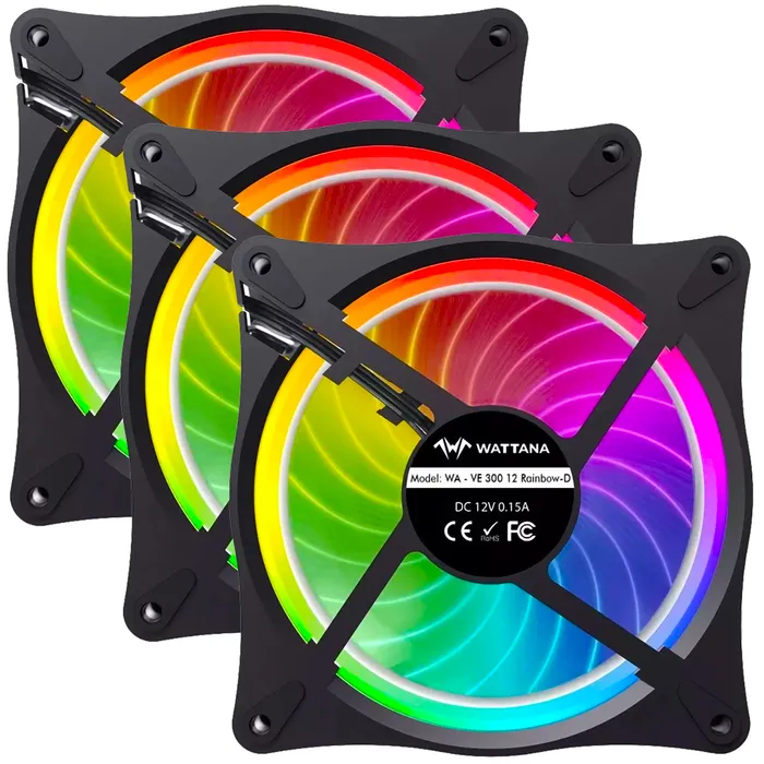 Kit x3 Ventiladores RGB Wattana WA-VE-300 Conector Molex