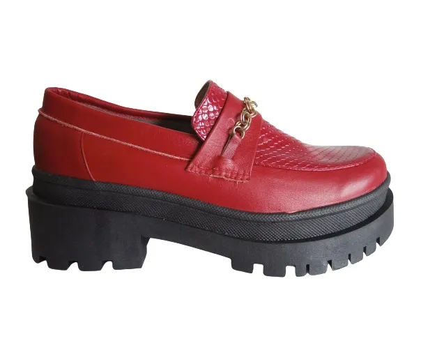 Mocasin Chunky Para Mujer CALZADO GUERREROS FM-01 ROJO