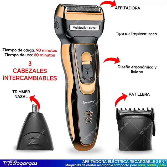 Patillera 3 En 1 Recargable GEMEI