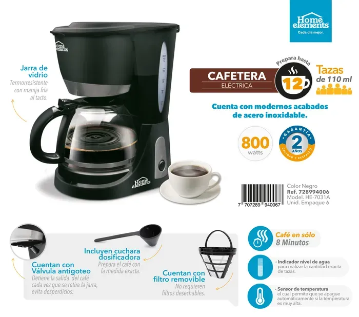 Cafetera Home Elements 12 Tazas