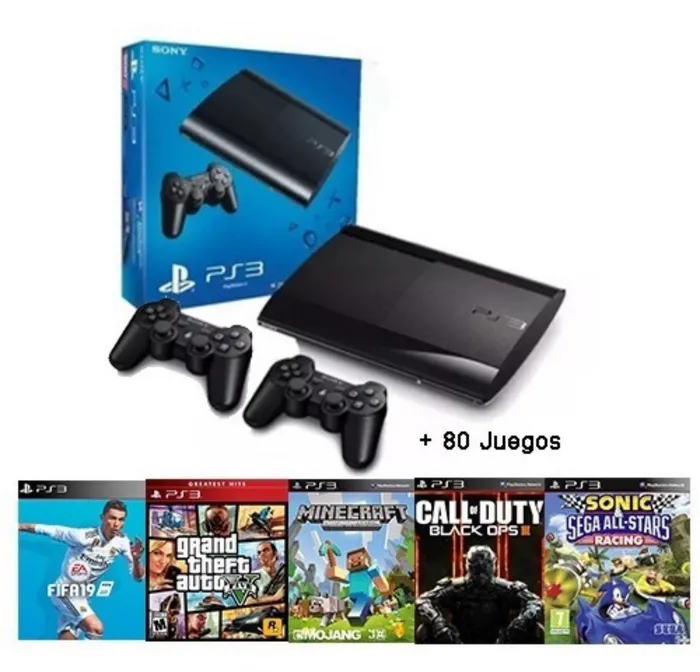 Playstation 3 500gb Rf+2 Controles+33 Juegos Negro