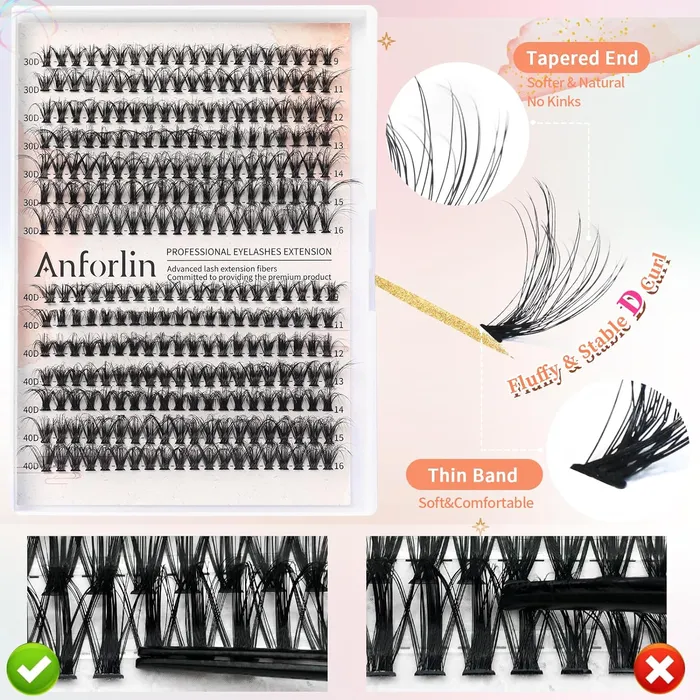 Kit De Extensiones De Pestañas 30D+40D, 280 Piezas De Extensiones De Pestañas En Racimo Con Unión De Pestañas Y Sello Y Pestañas Y Pinzas De 0.315 A 0.630 Pulgadas