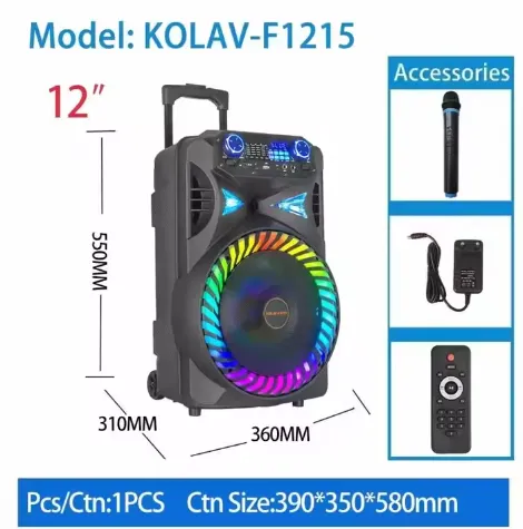 Parlante Recargable 12", Bt, Usb, Fm, Tws Ref: Kolav-F1215 