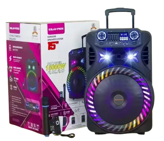 Parlante 15" Recargable 15000w Karaoke Ref: Kolav-f1515