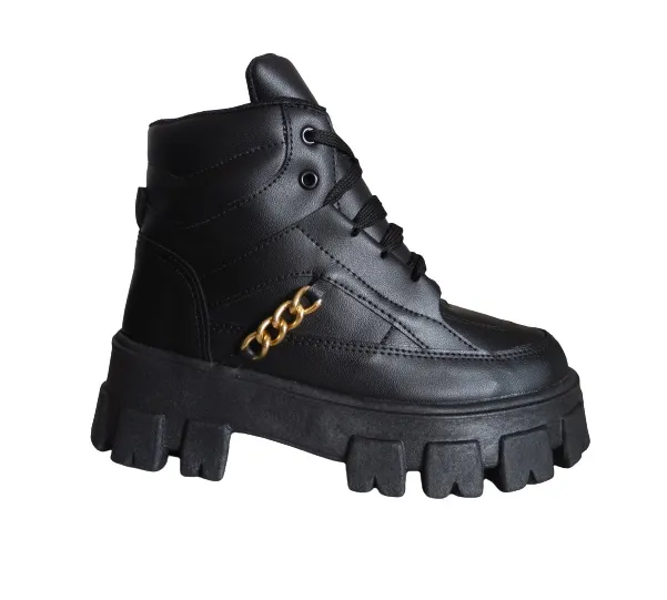 Bota Tipo Chunky Para Mujer CALZADO GUERREROS LT-04 NEGRO