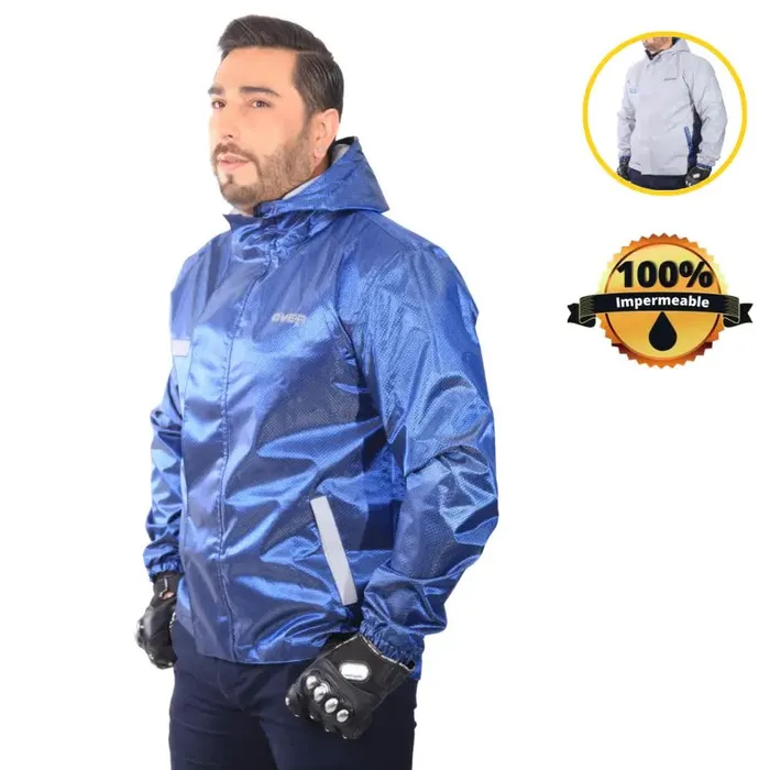 "Chaqueta Impermeable Doble Faz Reflectiva 100% Azul Petrolizado "