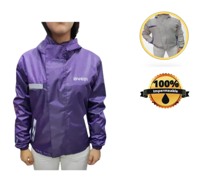 Chaqueta Impermeable Doble Faz Reflectiva 100% Morado Dama