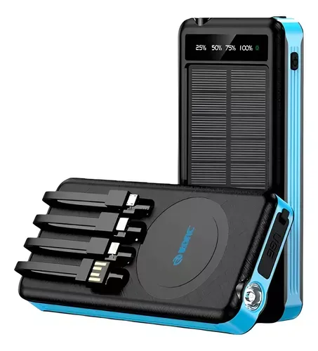 Power Bank 10000mah Panel Solar Recargable 4 Cables Linterna