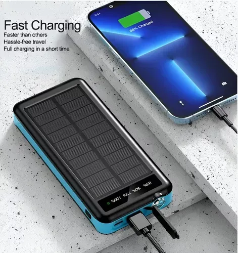 Power Bank 10000mah Panel Solar Recargable 4 Cables Linterna