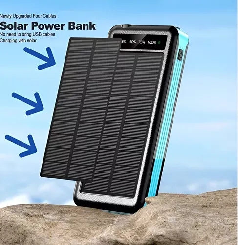 Power Bank 10000mah Panel Solar Recargable 4 Cables Linterna