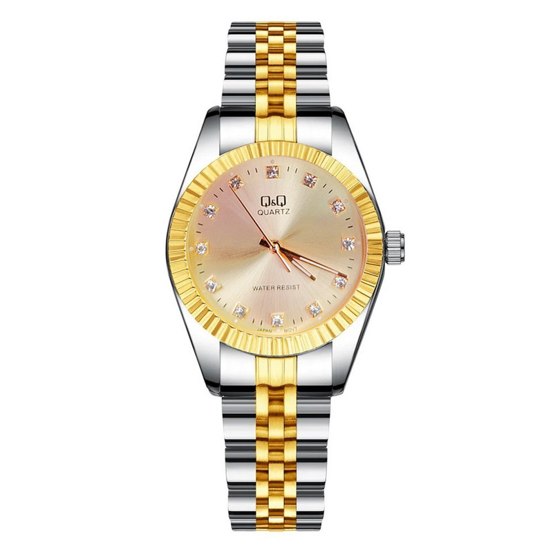 Reloj Q&q Qyq Tipo Rolx Elegante Acero Unisex Bicolor Fondo Dorado + Estuche