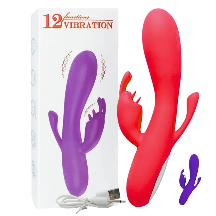 Vibrador 3en1 Triple Estimulación Dildo Ano Clítoris Punto G USB