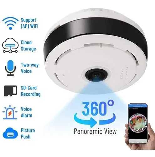 Cámara De Seguridad Wifi Ojo De Pez Panoramica Fhd V380-v3