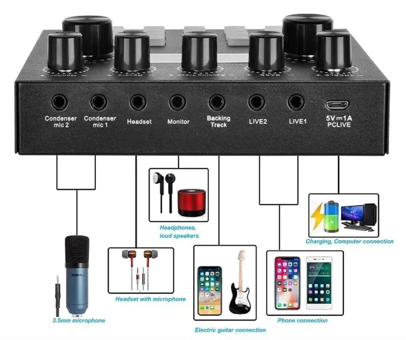 Mezclador De Podcast De Audio Con Tarjeta De Sonido V8s