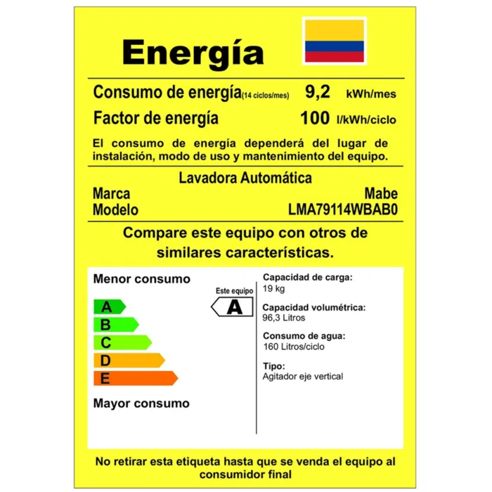 Lavadora Mabe Automática 19 kg - LMA79114WBAB0