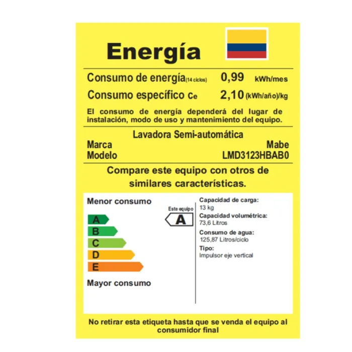 Lavadora Mabe Semiautomática 13 kg - LMD3123HBAB0