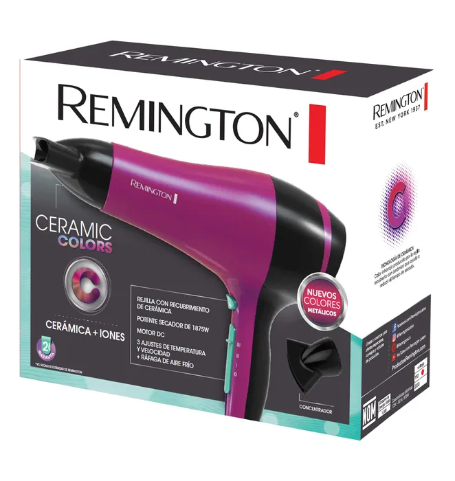 Secador Remington Ceramic Colors con Cerámica y Iones, D3080R