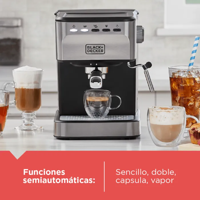 Cafetera espresso semiautomática Black+Decker EM0312-0SDLA