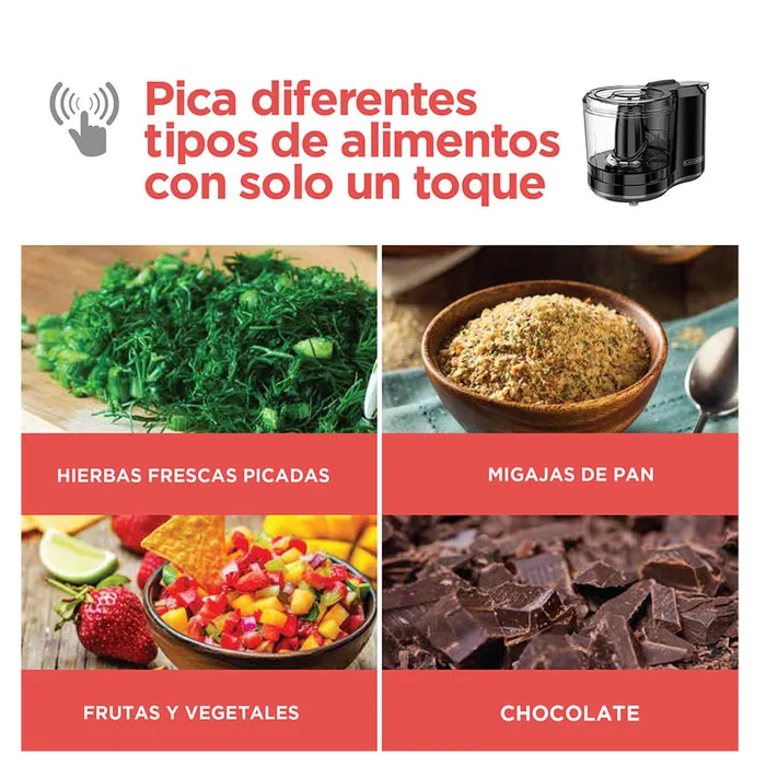 Picador de Alimentos Black+Decker One Touch 1.5 Tazas HC150B Procesador de alimentos BLACK+DECKER pica mezcla pulveriza 1.5 tazas