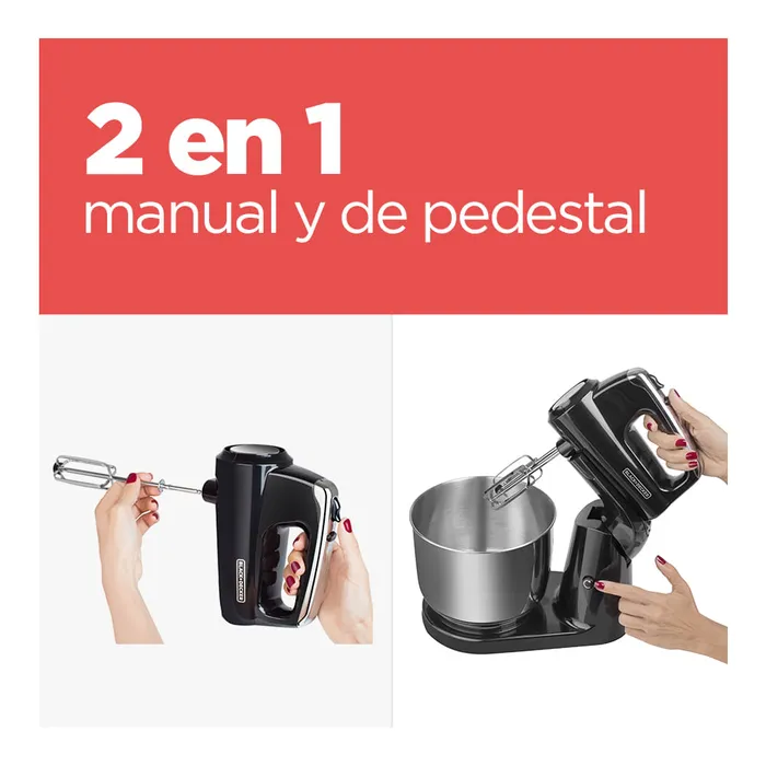 Batidora de mano Black+Decker 2 en 1 Pedestal con Tazón Giratorio MX1200 Batidora de mano Black + Decker 2 en 1 Pedestal con Tazón Giratorio