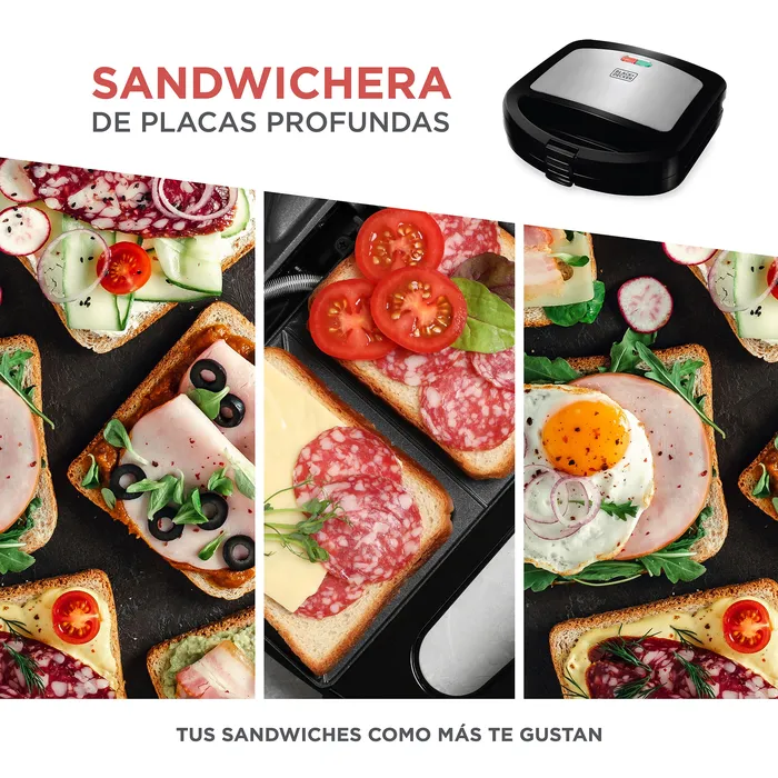 Sandwichera Black+Decker placas profundas SM24530 Sandwichera BLACK+DECKER placas profundas más ingredientes