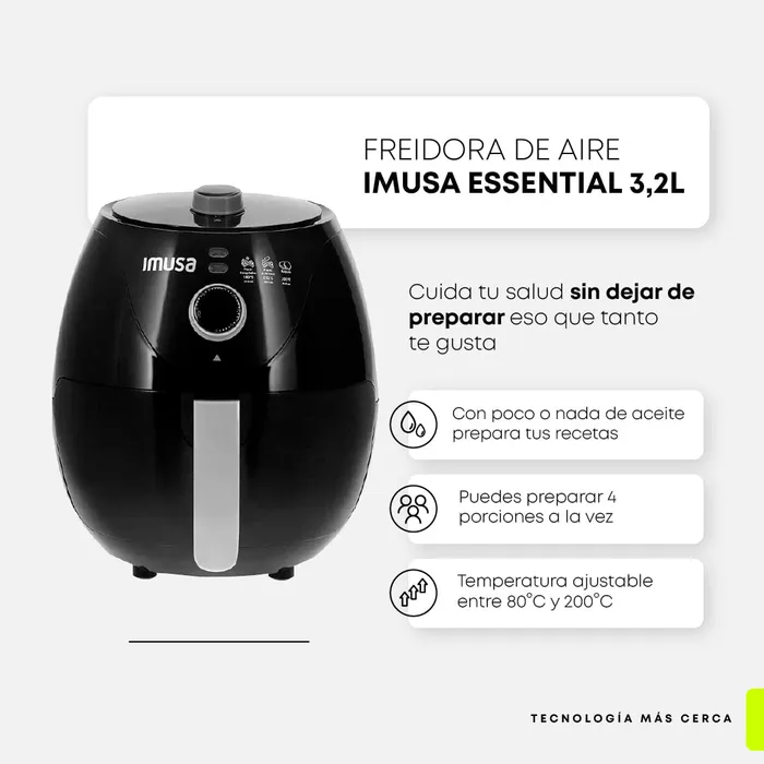 Freidora de Aire Imusa Essential 3,2 Litros Negro