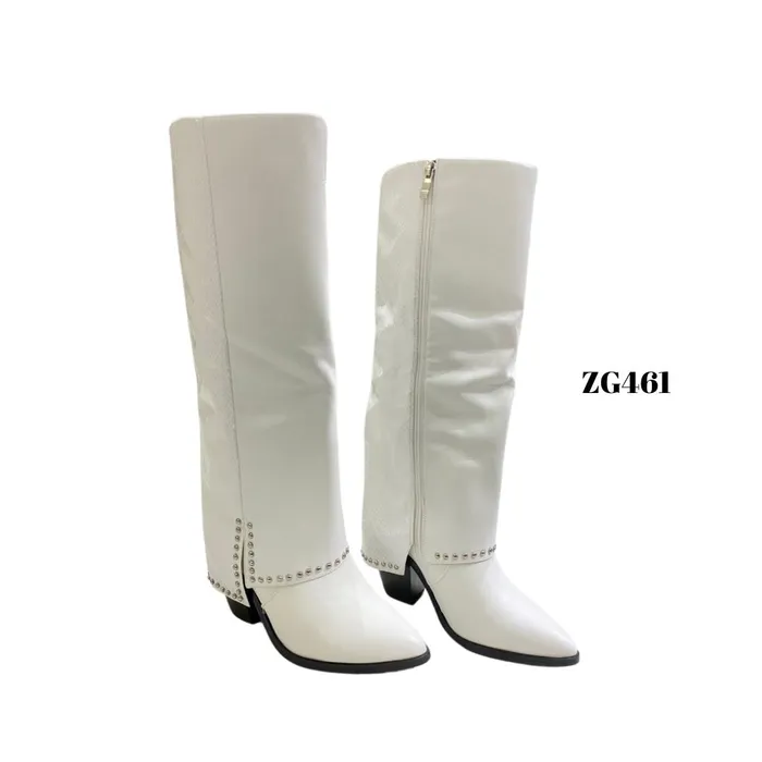 Bota texana blanco textura doblez apliques plateados tacon zg461-35