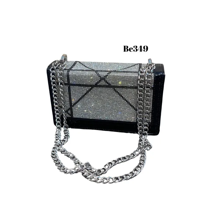 Bolso negro apliques brillantes cadena BE349