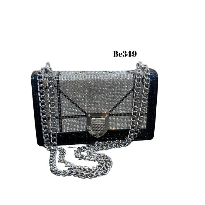 Bolso negro apliques brillantes cadena BE349