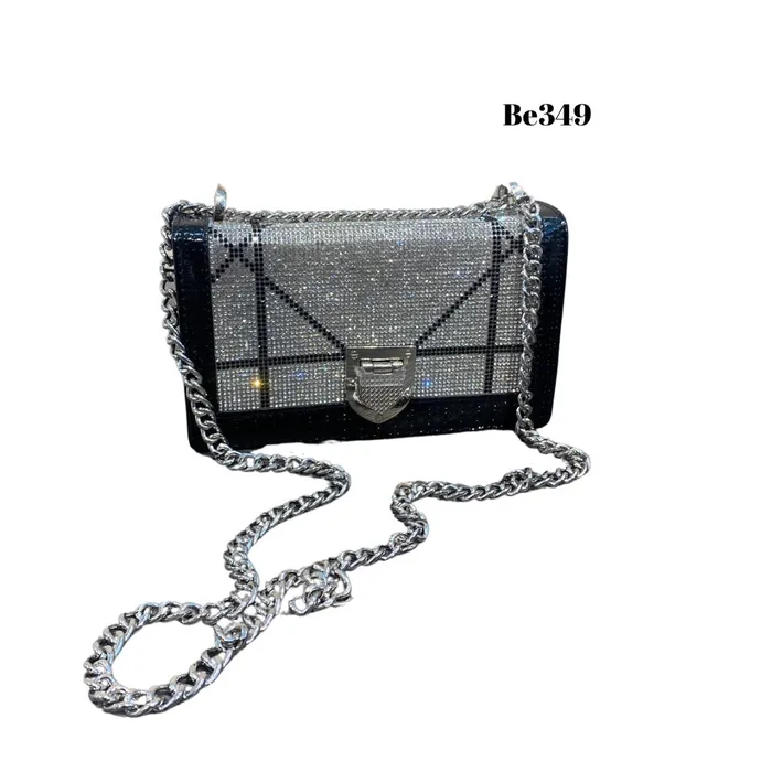 Bolso negro apliques brillantes cadena BE349