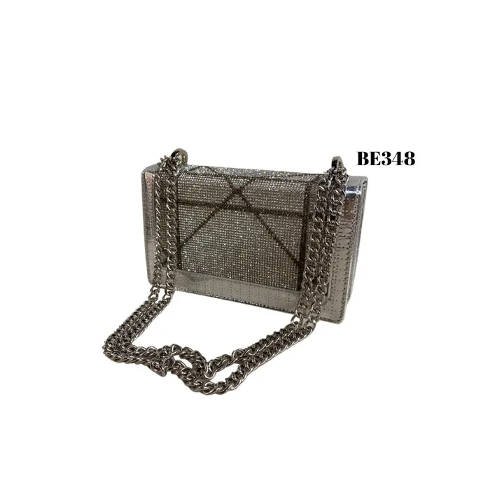 Bolso plateado apliques brillantes cadena BE348