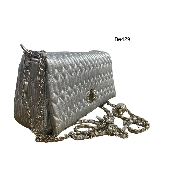 Bolso textura gris aplique plateado BE429