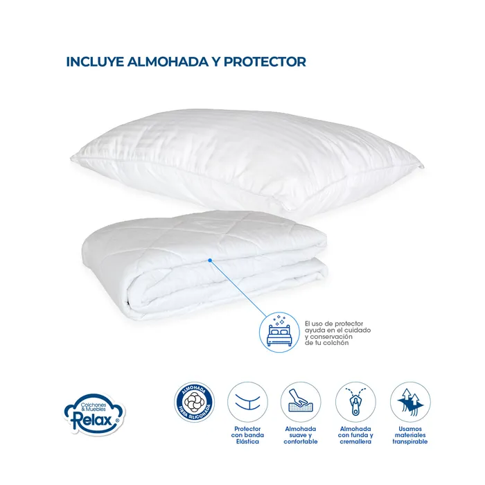 Colchón Semidoble Easy Life Colchones Relax 120x190x22cm Ortopédico Resortado Firmeza Suave + 1 Almohada + 1 Protector MP colchon Easy Life semidoble + 1 almohada + portector