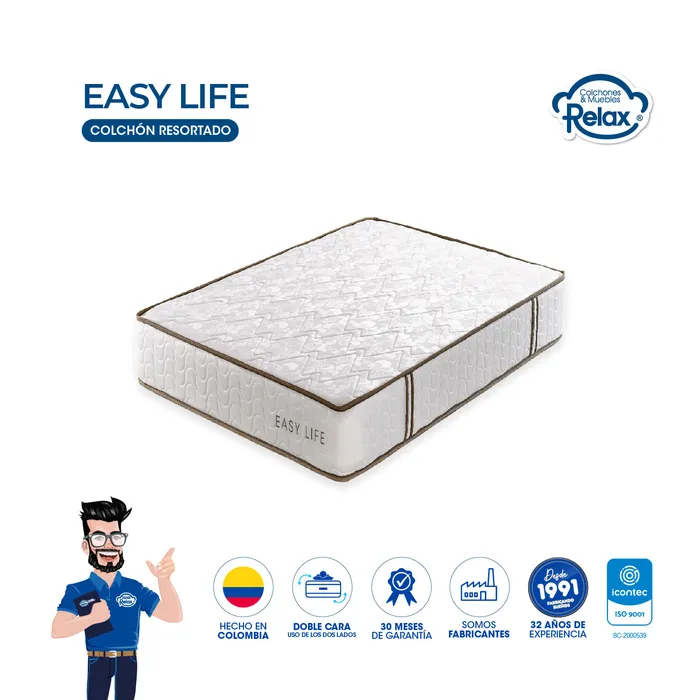 Colchón Semidoble Easy Life Colchones Relax 120x190x22cm Ortopédico Resortado Firmeza Suave MP colchon Easy Life semidoble