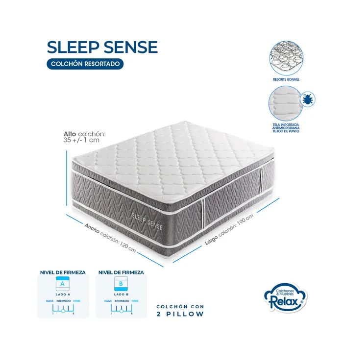 Colchón Semidoble Sleep Sense Colchones Relax 120x190x35cm Ortopédico Resortado Firmeza Intermedia MP colchon Sleep Sense semidoble