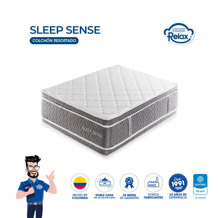 Colchón Sencillo Sleep Sense Colchones Relax 100x190x35cm Ortopédico Resortado Firmeza Intermedia MP colchon Sleep Sense sencillo