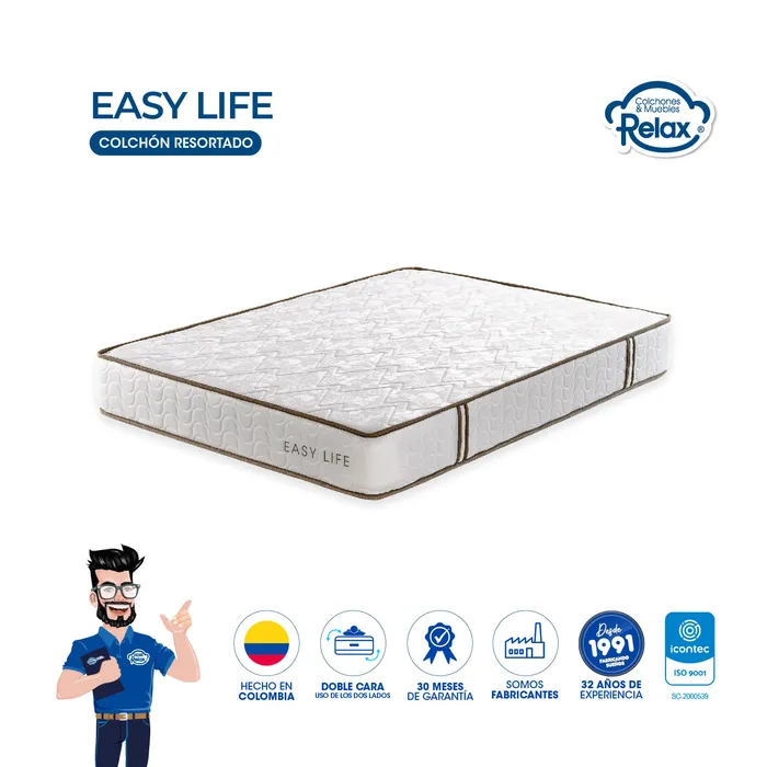 Colchón Doble Easy Life Colchones Relax 140x190x22cm Ortopédico Resortado Firmeza Suave MP colchon Easy Life doble