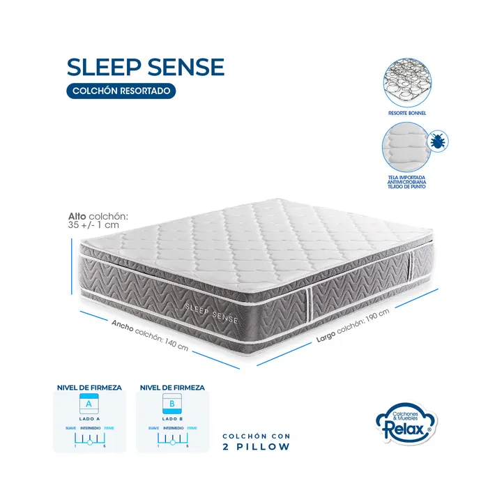 Colchón Doble Sleep Sense Colchones Relax 140x190x35cm Ortopédico Resortado Firmeza Intermedia MP colchon Sleep Sense doble