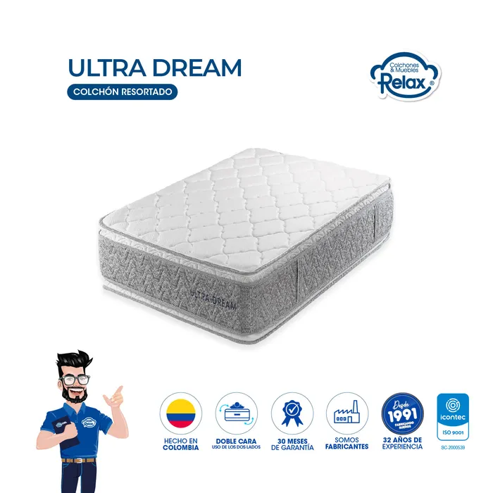 Colchón Sencillo Ultra Dream Colchones Relax 100x190x32cm Ortopédico Resortado Firme MP colchon Ultra Dream sencillo